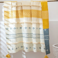 HKM-914003 Cotton Stripe Tassel Blanket for Spring and Autumn, 130x170cm, Muman-Yellow and Muman-Gray Options