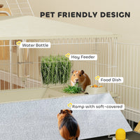 HKM-9141181 Guinea Pig and Hedgehog Cage with Removable Playpen, Waterproof Pad, Feeder, Water Bottle, and Bowl