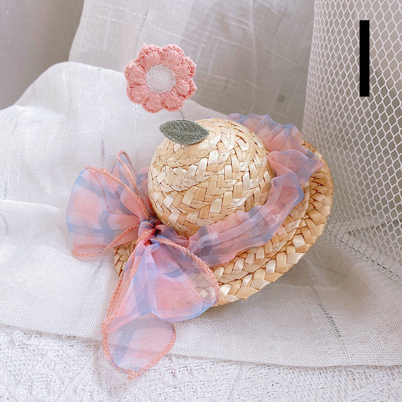 HKM-9142333 Cute Knitted Straw Hat with Flowers for Dogs and Cats - Multiple Sizes Available