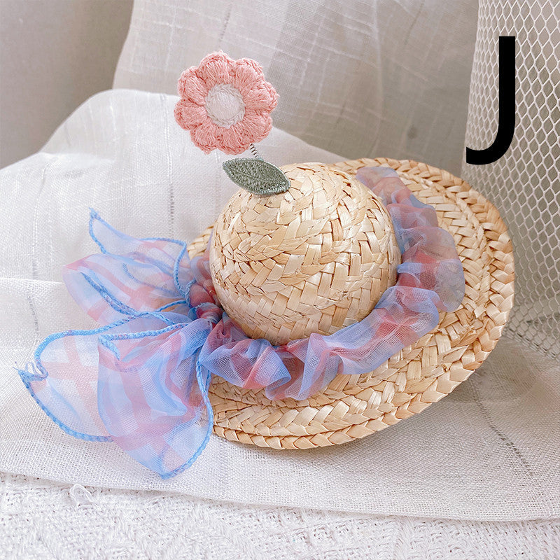 HKM-9142333 Cute Knitted Straw Hat with Flowers for Dogs and Cats - Multiple Sizes Available
