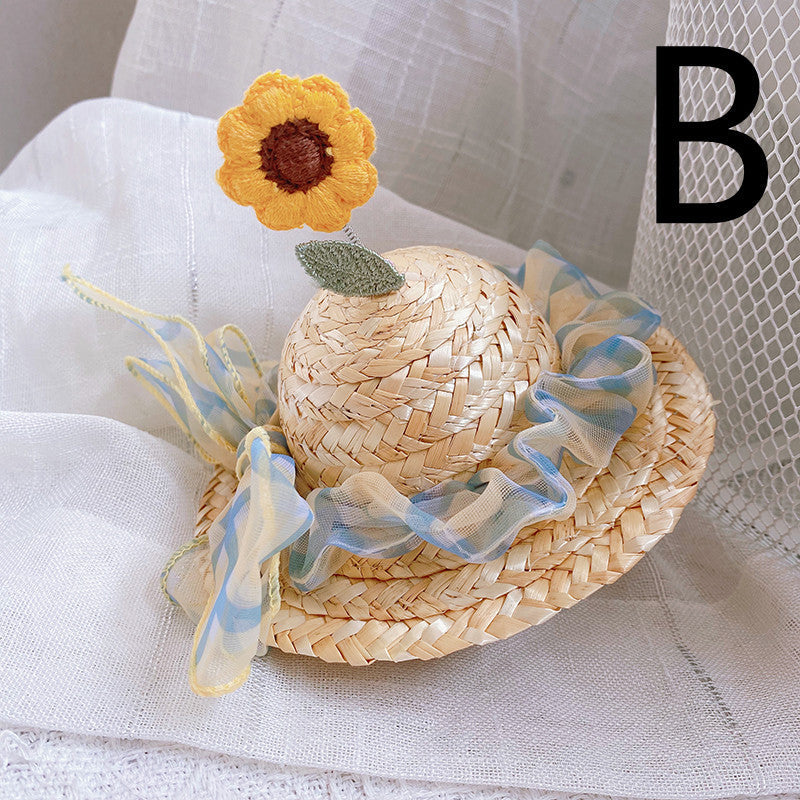 HKM-9142333 Cute Knitted Straw Hat with Flowers for Dogs and Cats - Multiple Sizes Available