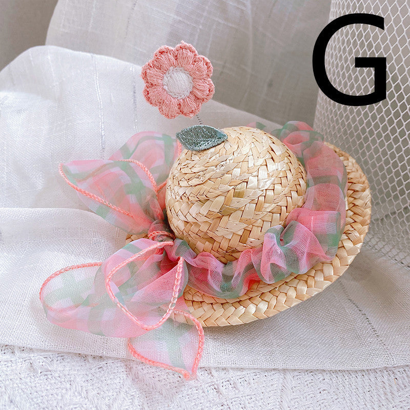 HKM-9142333 Cute Knitted Straw Hat with Flowers for Dogs and Cats - Multiple Sizes Available