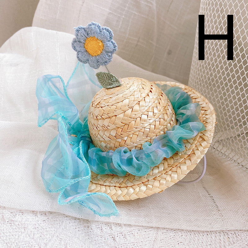 HKM-9142333 Cute Knitted Straw Hat with Flowers for Dogs and Cats - Multiple Sizes Available