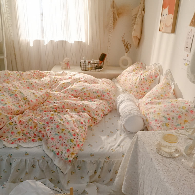 HKM-914323 Lace Floral Cotton Bed Sheet Set - Multiple Sizes Available