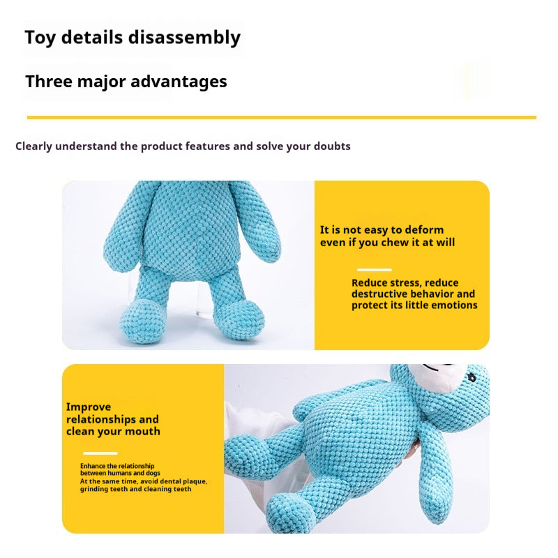 HKM-9144893 Sky Blue Plush Bear Interactive Dog Toy - 27x22CM Companion for Pets