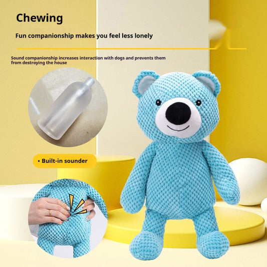 HKM-9144893 Sky Blue Plush Bear Interactive Dog Toy - 27x22CM Companion for Pets