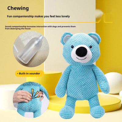 HKM-9144893 Sky Blue Plush Bear Interactive Dog Toy - 27x22CM Companion for Pets