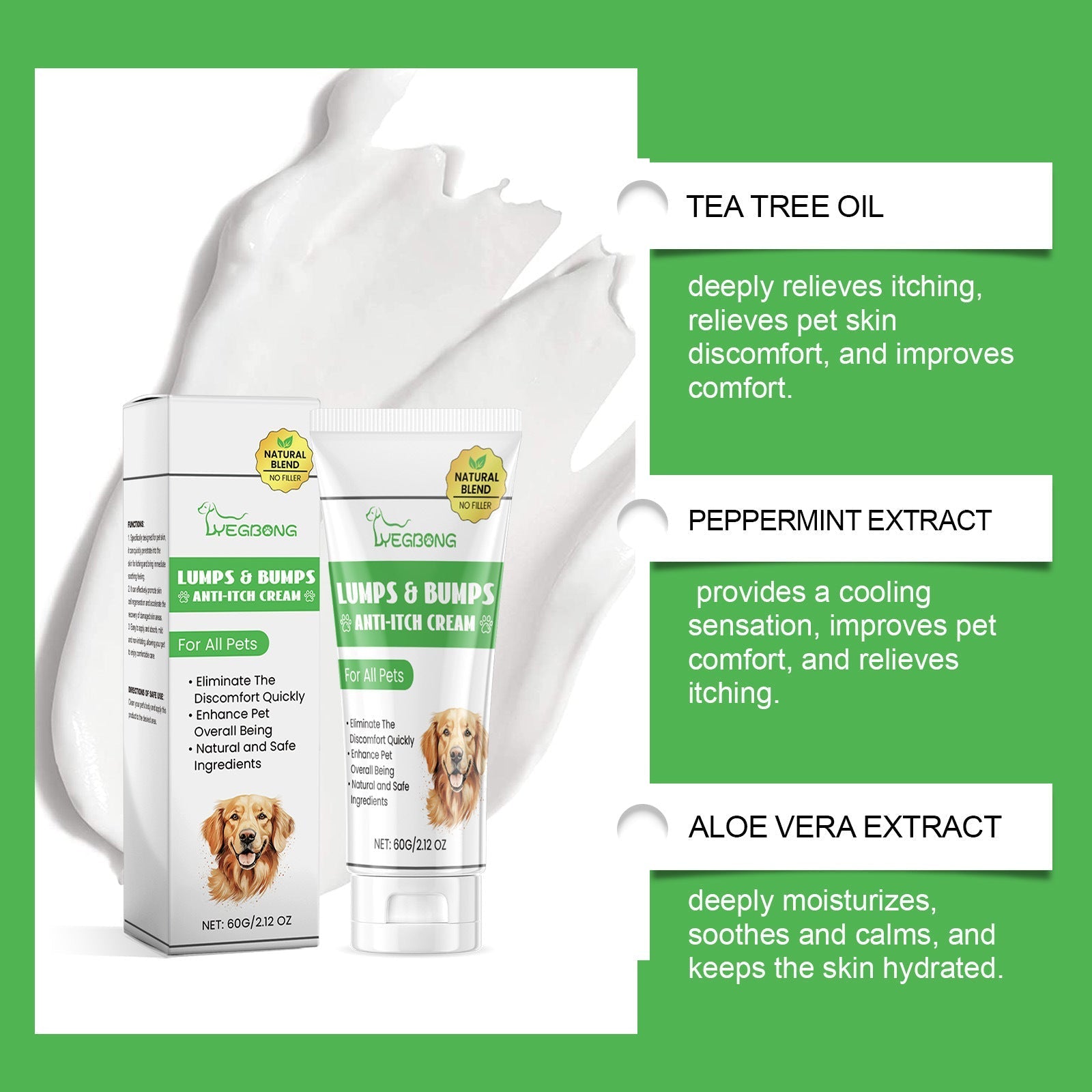 HKM-9145149 Pet Antipruritic Cream for Cats ¨C Skin Repair with Tea Tree Oil and Botanical Extracts, 60g