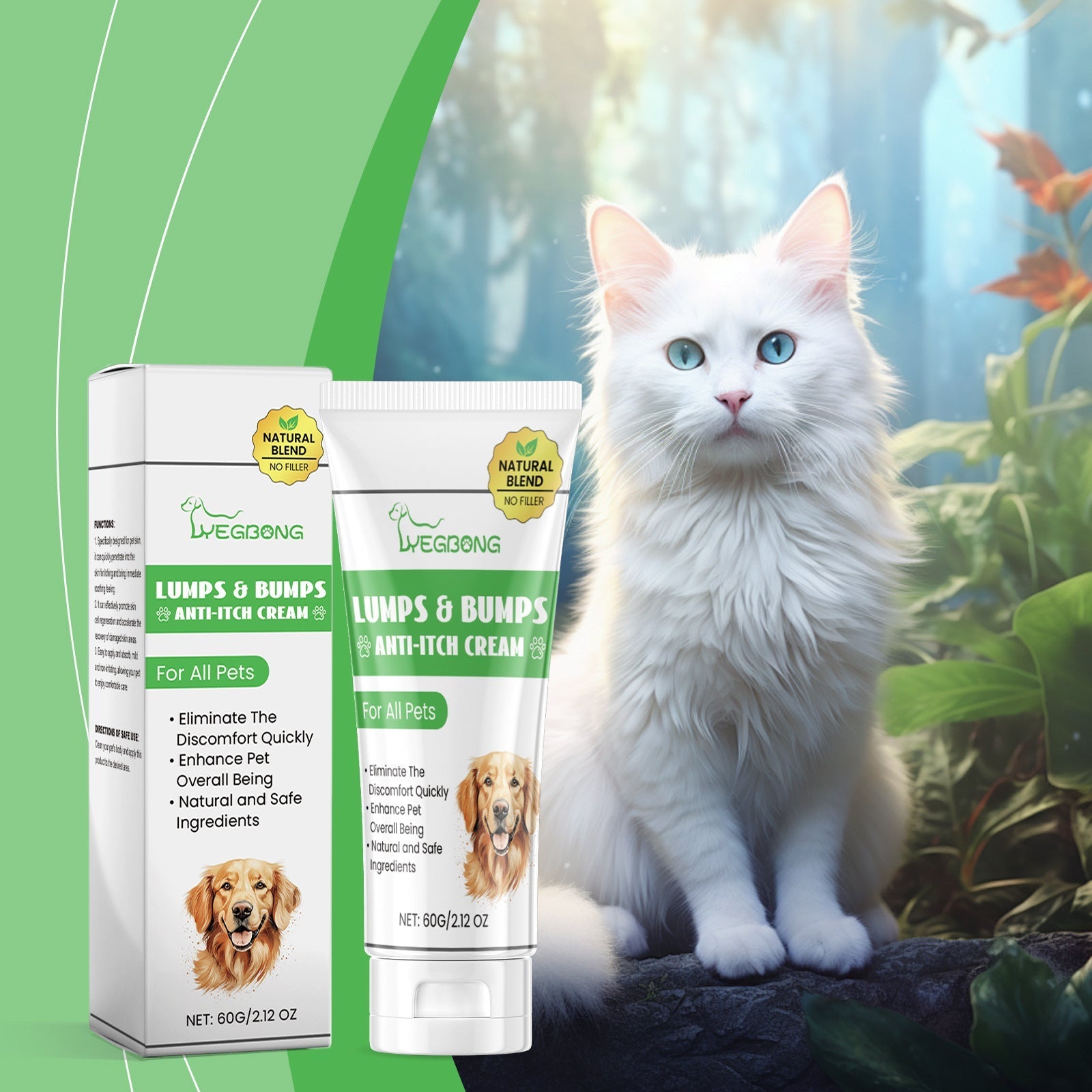 HKM-9145149 Pet Antipruritic Cream for Cats ¨C Skin Repair with Tea Tree Oil and Botanical Extracts, 60g