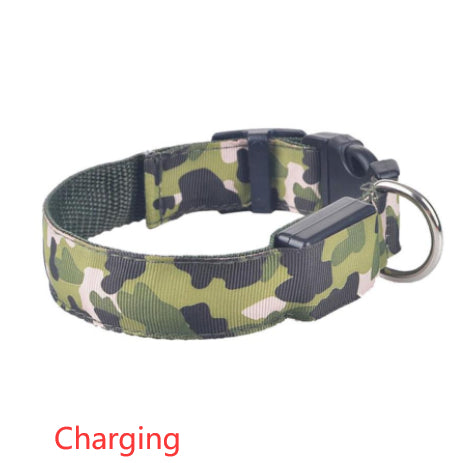 HKM-9145277 Luminous Camouflage Dog Collar with Adjustable Lighting Modes for Night Safety