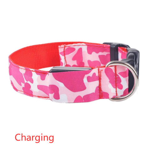 HKM-9145277 Luminous Camouflage Dog Collar with Adjustable Lighting Modes for Night Safety