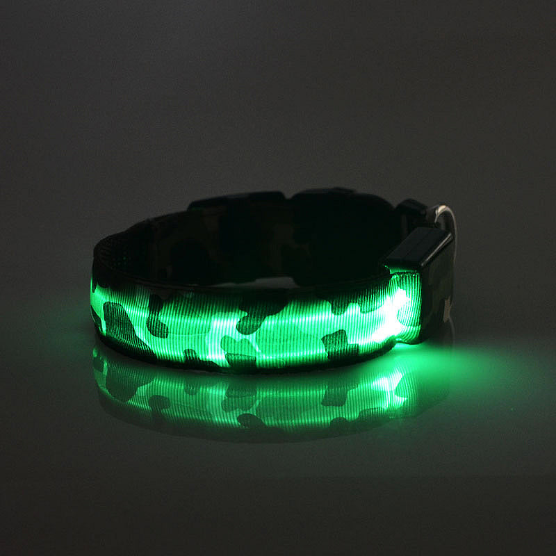 HKM-9145277 Luminous Camouflage Dog Collar with Adjustable Lighting Modes for Night Safety
