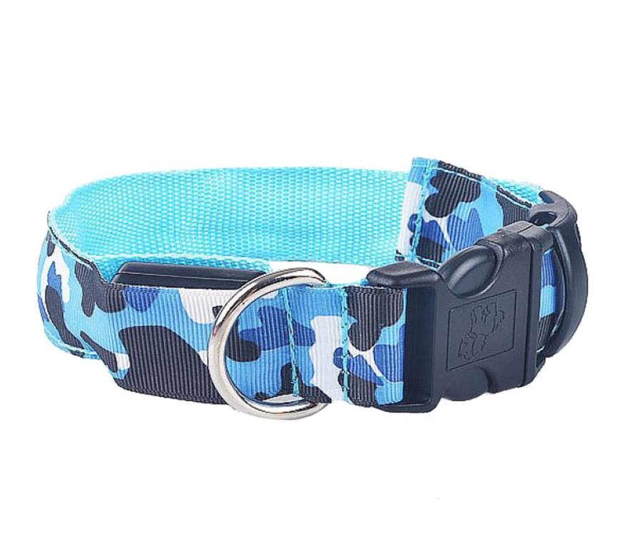 HKM-9145277 Luminous Camouflage Dog Collar with Adjustable Lighting Modes for Night Safety