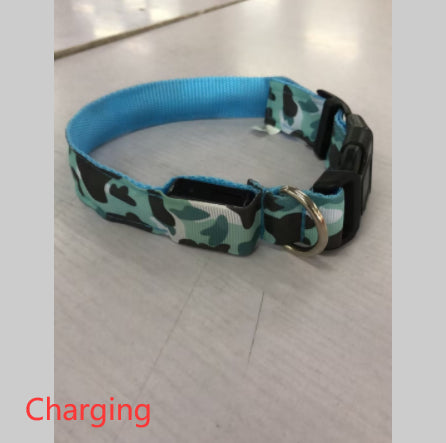 HKM-9145277 Luminous Camouflage Dog Collar with Adjustable Lighting Modes for Night Safety