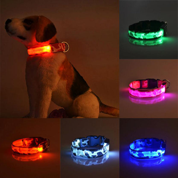 HKM-9145277 Luminous Camouflage Dog Collar with Adjustable Lighting Modes for Night Safety