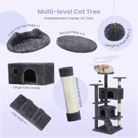 HKM-9146557 Multi-Level Large Cat Tree Tower with Scratching Post and Cozy Jumping Platform, 80-Inch, Grey