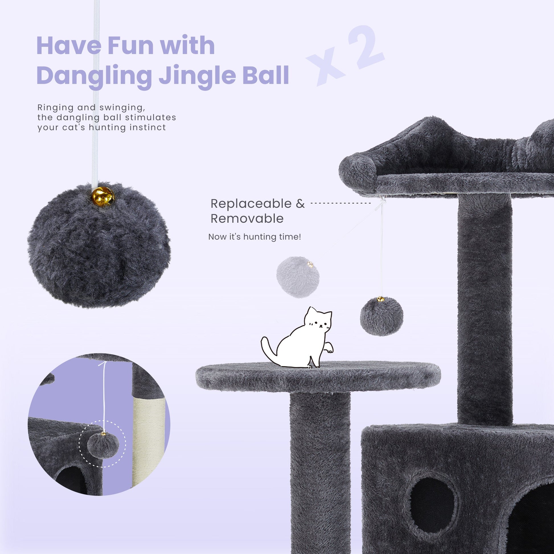 HKM-9146557 Multi-Level Large Cat Tree Tower with Scratching Post and Cozy Jumping Platform, 80-Inch, Grey