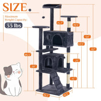 HKM-9146557 Multi-Level Large Cat Tree Tower with Scratching Post and Cozy Jumping Platform, 80-Inch, Grey