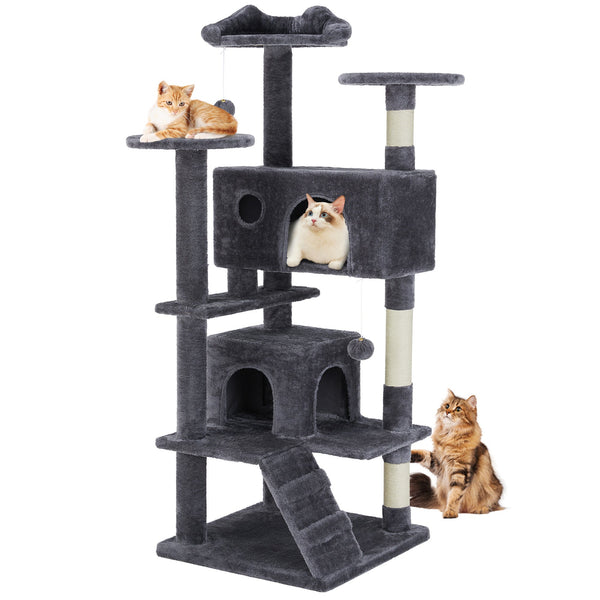 HKM-9146557 Multi-Level Large Cat Tree Tower with Scratching Post and Cozy Jumping Platform, 80-Inch, Grey
