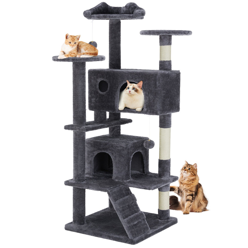 HKM-9146557 Multi-Level Large Cat Tree Tower with Scratching Post and Cozy Jumping Platform, 80-Inch, Grey