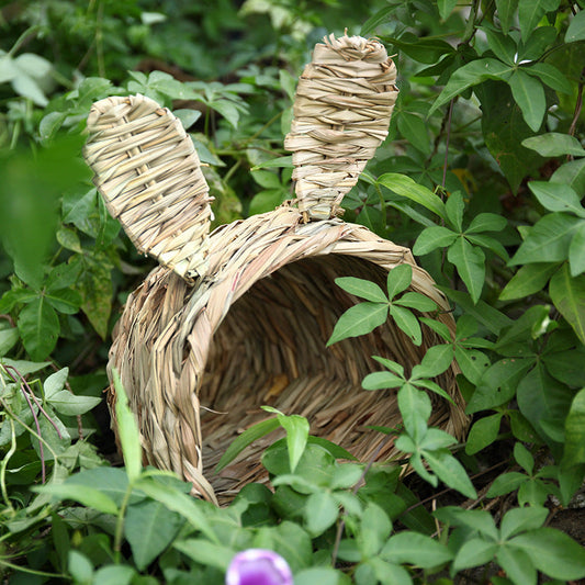 HKM-9147325 Handmade Hibiscus Grass Tunnel for Small Pets - Cozy Woven Hideaway for Rabbits and Small Animals
