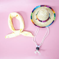 HKM-9147453 Colorful Straw Hat with Stylish Cotton Scarf for Pets - Multiple Plaid Options Available