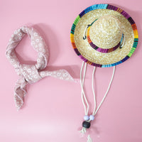 HKM-9147453 Colorful Straw Hat with Stylish Cotton Scarf for Pets - Multiple Plaid Options Available