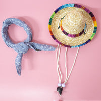 HKM-9147453 Colorful Straw Hat with Stylish Cotton Scarf for Pets - Multiple Plaid Options Available