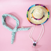 HKM-9147453 Colorful Straw Hat with Stylish Cotton Scarf for Pets - Multiple Plaid Options Available