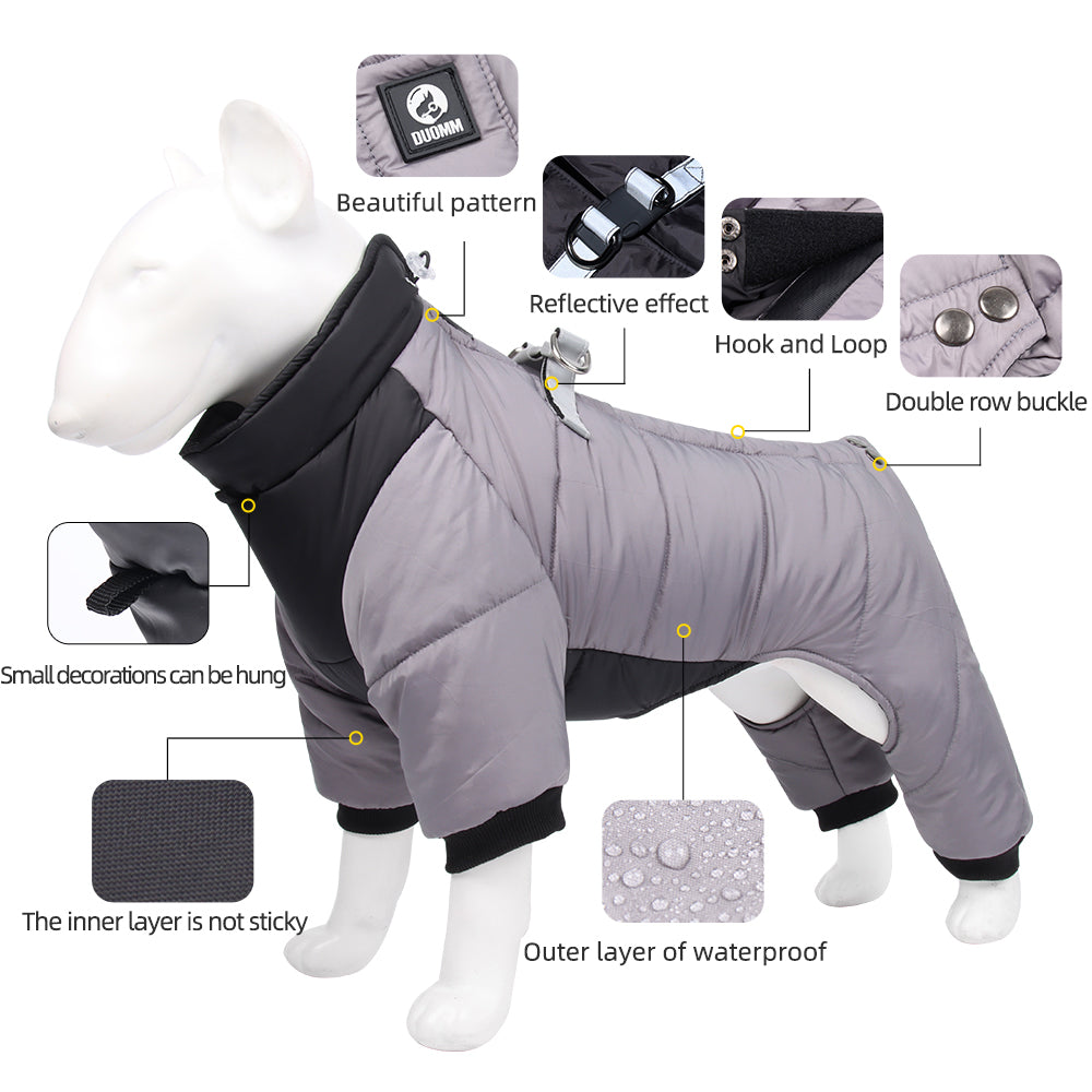 HKM-9147709 Winter Thicken Four-Legged Dog Clothing in Multiple Colors with Reflective Rope Options