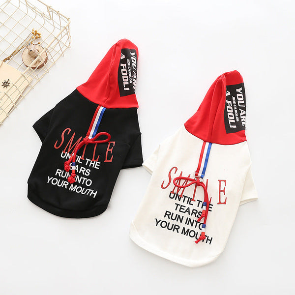 HKM-9148349 Cotton Pet Sweater for Autumn and Winter in Black and White - Casual Drawstring Style