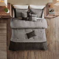 HKM-914835 Faux Suede 7-Piece Comforter Set in Grey, Tan, and Brown for King/Queen/California King Beds