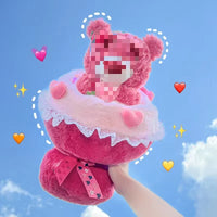 HKM-914835 Soft Plush Rose Bear Bouquet - Adorable Handheld Stuffed Toy Gift for Valentine’s Day and Tanabata