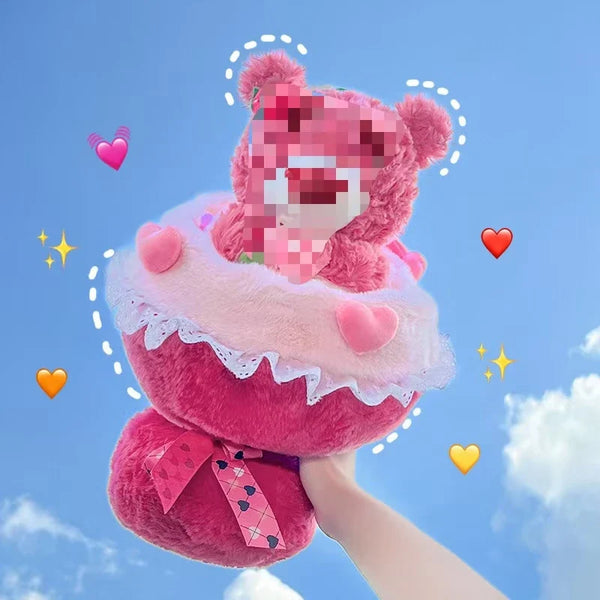 HKM-914835 Soft Plush Rose Bear Bouquet - Adorable Handheld Stuffed Toy Gift for Valentine’s Day and Tanabata
