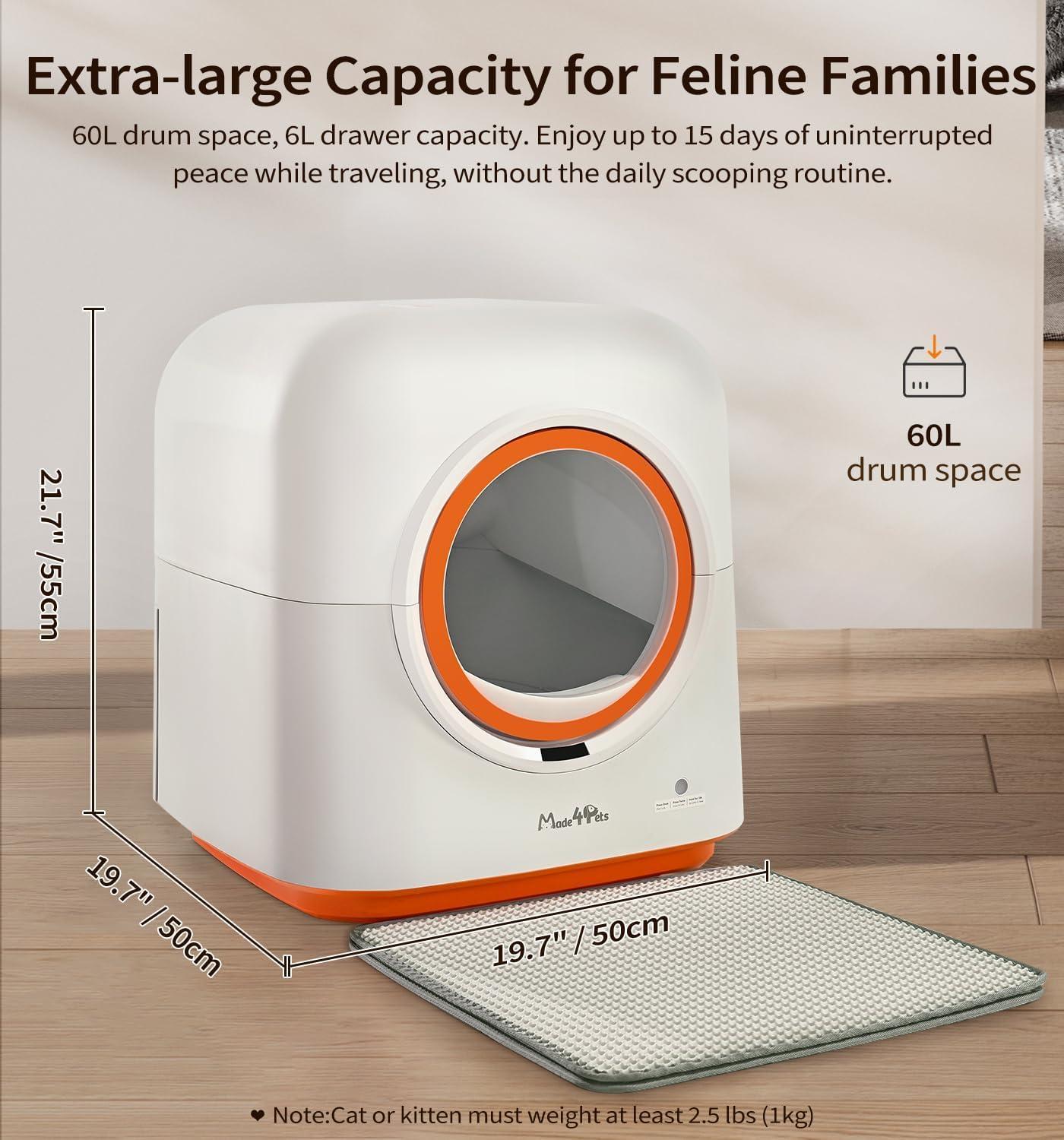 HKM-9148733 Automatic Self-Cleaning Cat Litter Box with Smart App Control and Deodorizing System for Multiple Cats