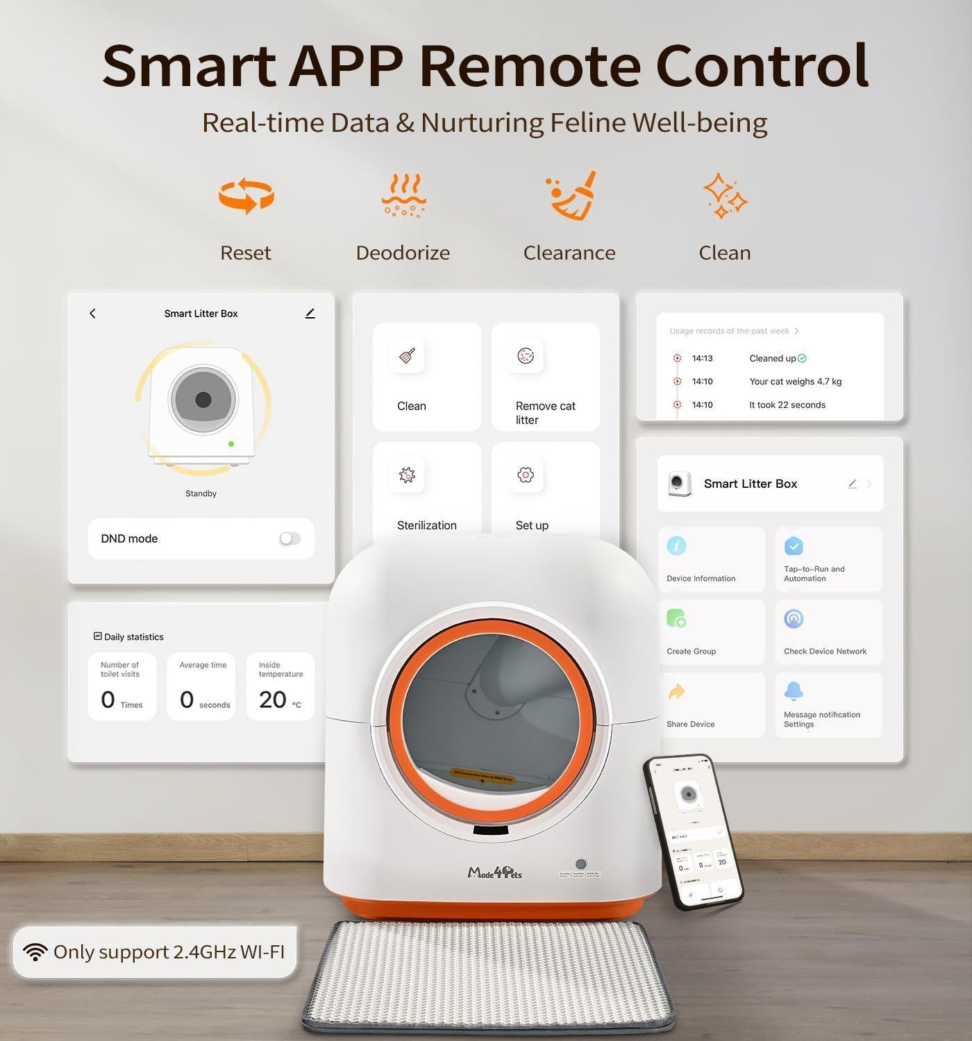 HKM-9148733 Automatic Self-Cleaning Cat Litter Box with Smart App Control and Deodorizing System for Multiple Cats
