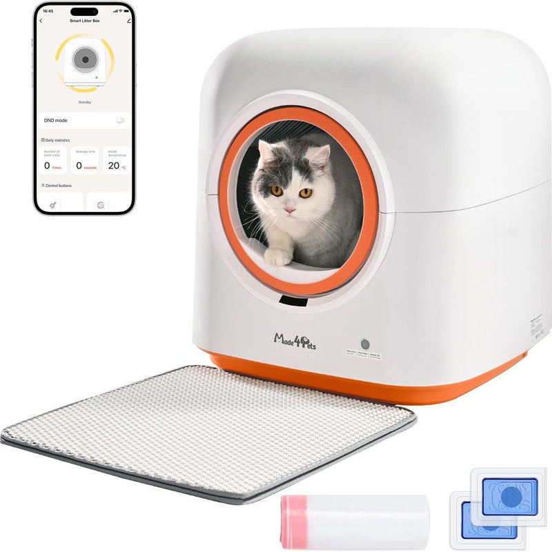 HKM-9148733 Automatic Self-Cleaning Cat Litter Box with Smart App Control and Deodorizing System for Multiple Cats