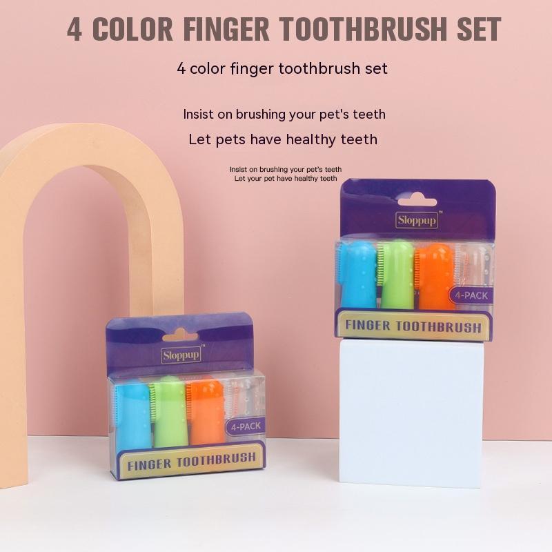 HKM-9148861 Pet Finger Toothbrush Set for Cats and Dogs - 4 Piece TPR Pack