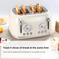 HKM-914899 4-Slice Retro Toaster with Defrost and Reheat Function for Household Use