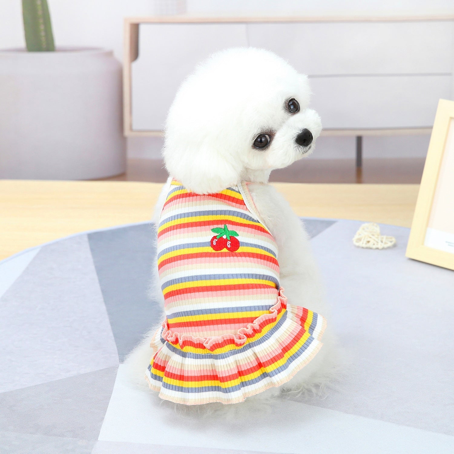 HKM-9149629 Colorful Pet Clothes: Striped Skirts & Vests for Dogs in Pink and Orange
