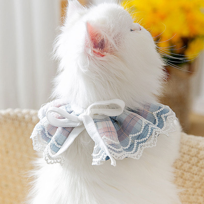 HKM-9151037 Stylish Lattice Cat Scarf Collar for Pets - Adjustable Sizes XS to M