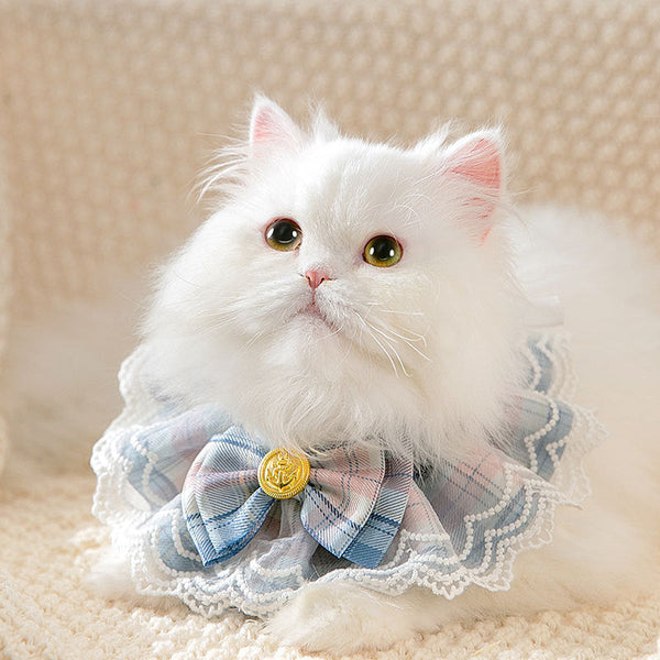 HKM-9151037 Stylish Lattice Cat Scarf Collar for Pets - Adjustable Sizes XS to M