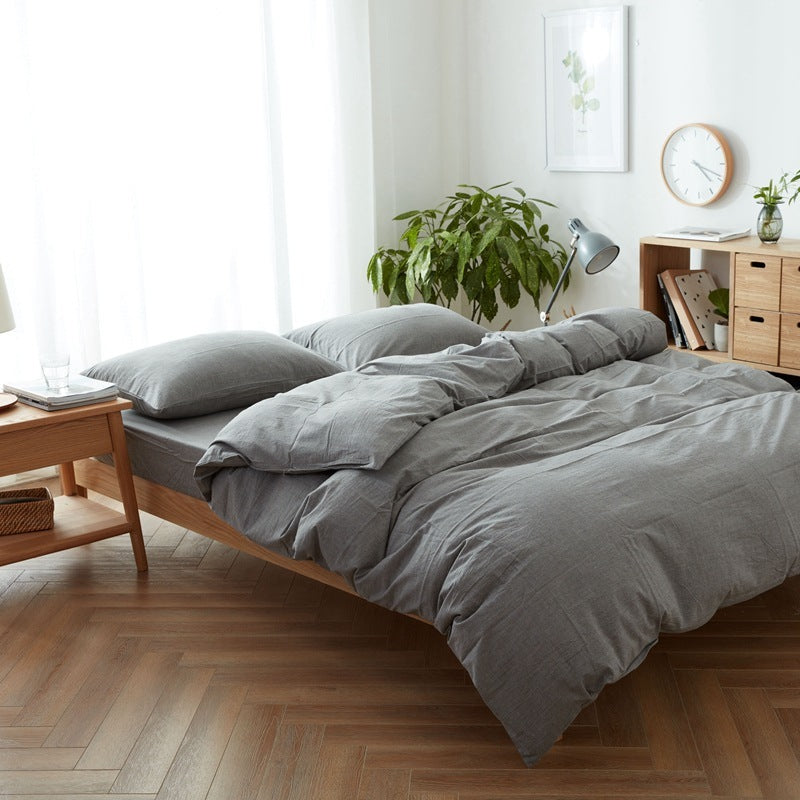 HKM-915155 Japanese Washed Cotton Four-Piece Bedding Set in Cold Gray - Modern Simple Design