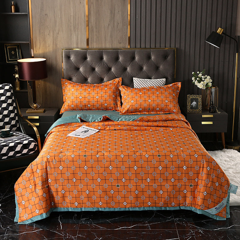 HKM-915155 Tiansi Summer Four-Piece Cooling Quilt Set - Machine Washable Tencel Bed Cover for Single and Double Beds