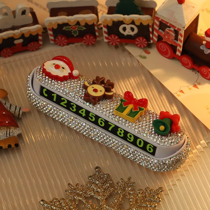 HKM-915283 Christmas Cartoon Phone Number Sign – Cute Car Moving Digital Number Plate Decoration