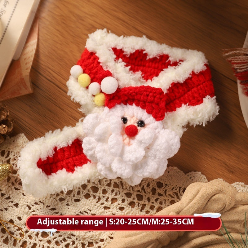HKM-9153597 Winter Pet Scarf with Cartoon Patterns for Dogs and Cats - Christmas Designs, Wool Material, Multiple Sizes Available