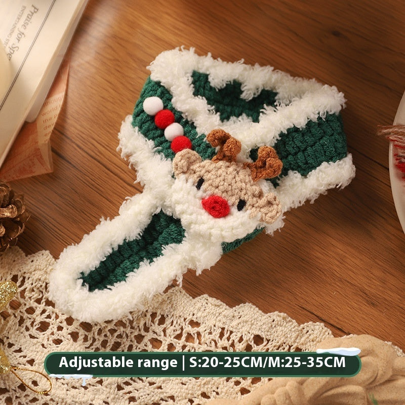 HKM-9153597 Winter Pet Scarf with Cartoon Patterns for Dogs and Cats - Christmas Designs, Wool Material, Multiple Sizes Available