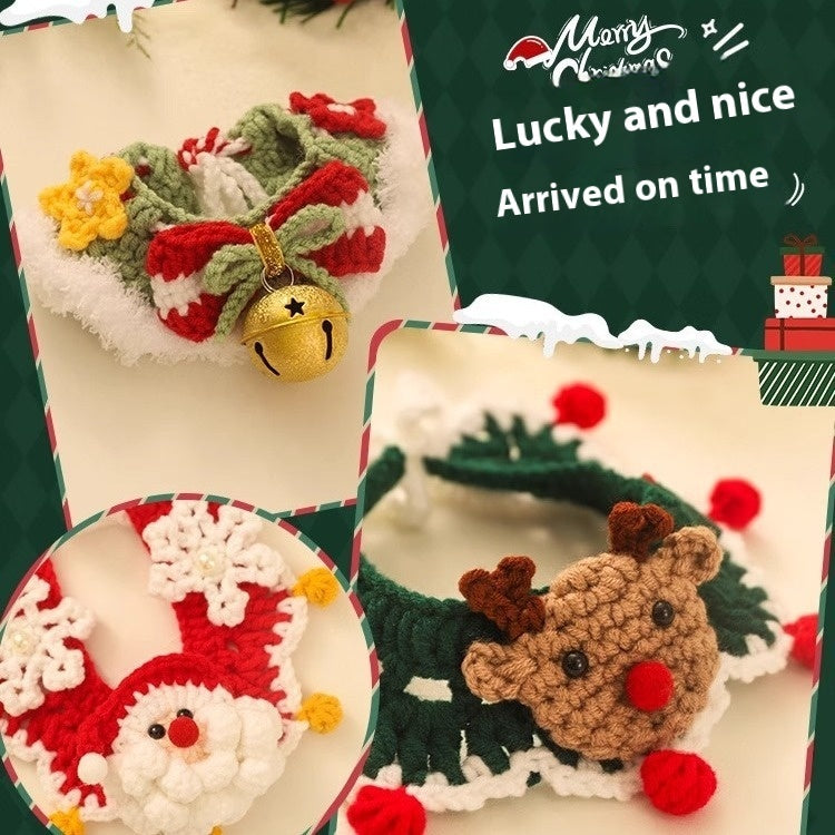HKM-9153597 Winter Pet Scarf with Cartoon Patterns for Dogs and Cats - Christmas Designs, Wool Material, Multiple Sizes Available