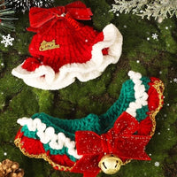 HKM-9153597 Winter Pet Scarf with Cartoon Patterns for Dogs and Cats - Christmas Designs, Wool Material, Multiple Sizes Available