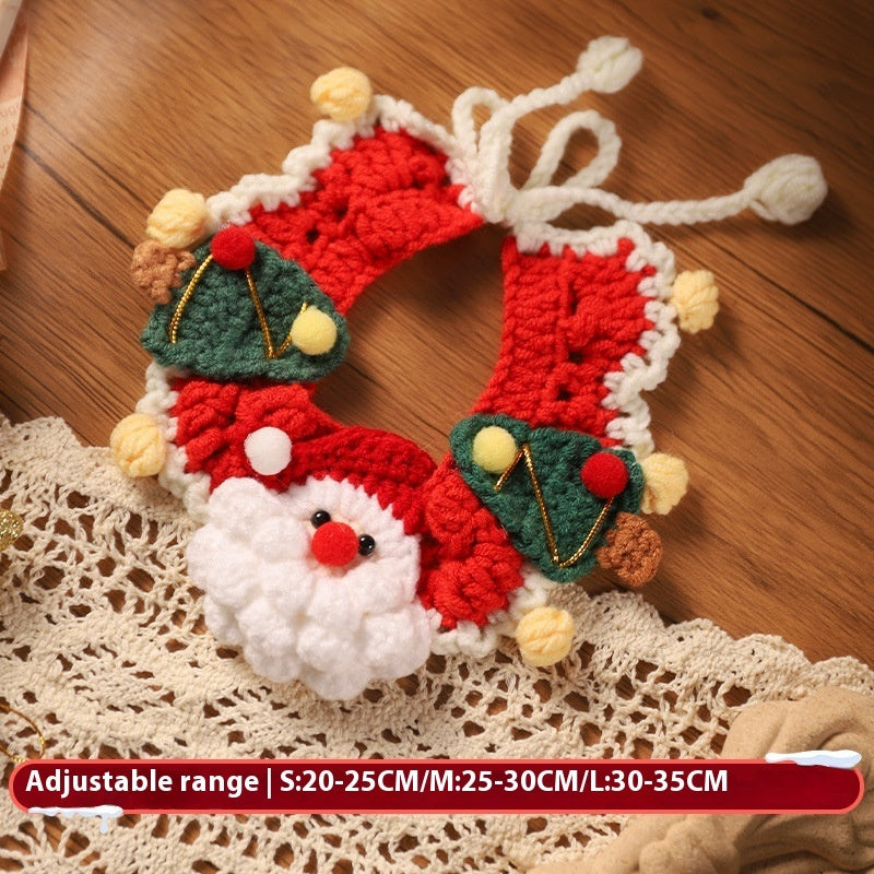 HKM-9153597 Winter Pet Scarf with Cartoon Patterns for Dogs and Cats - Christmas Designs, Wool Material, Multiple Sizes Available